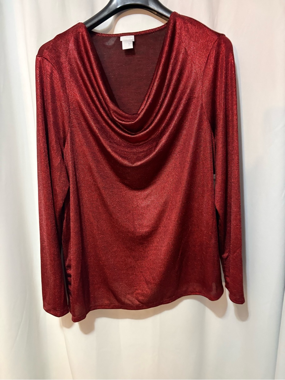 Chico's Metallic Red Draped Cowl-Neck Long Sleeve Sweater